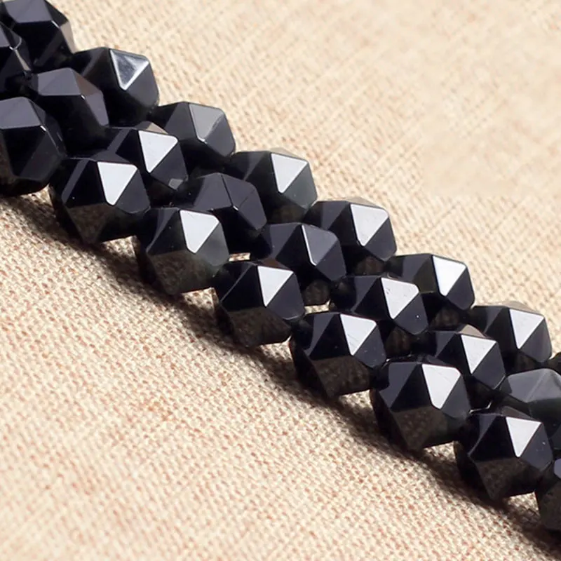

6-12mm Natural Round Faceted Black Obsidian Stone Beads For Jewelry Making Beads Bracelets 15'' Needlework DIY Beads Trinket