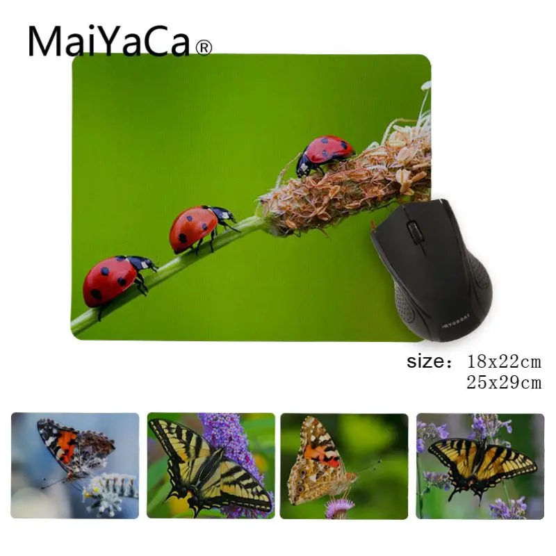Резиновый прочный Настольный коврик для мыши MaiYaCa с насекомыми бабочками Божьими