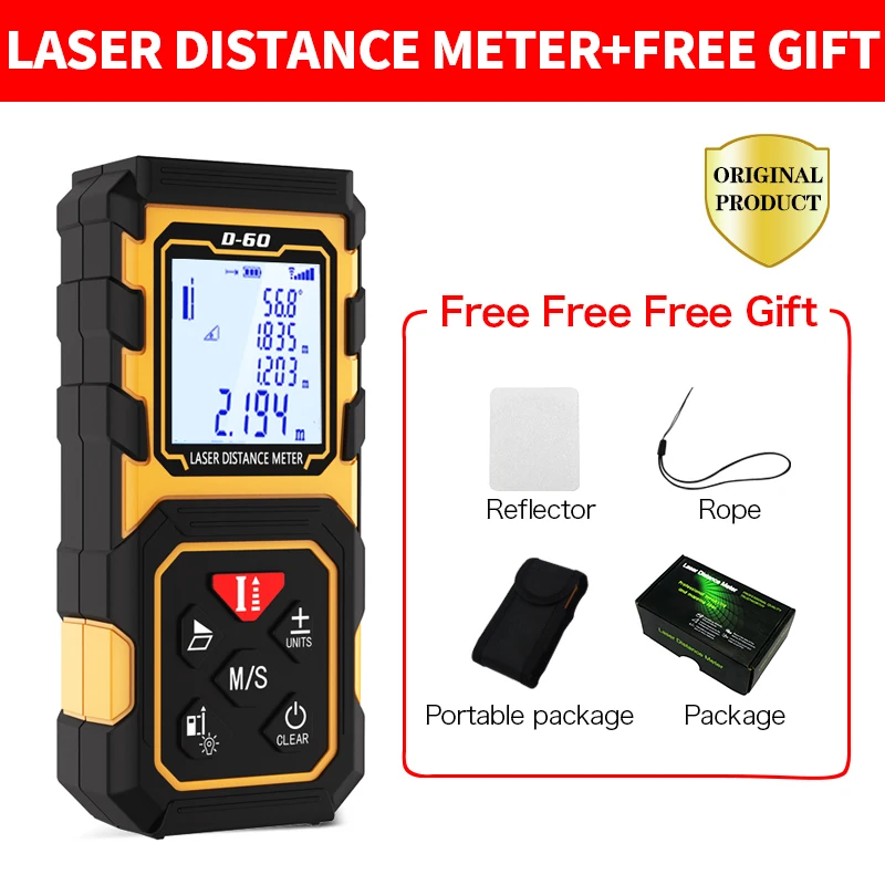 FGHGF Digital 60M 80M 100M Handheld Rangefinder Laser Distance Meter Range Finder Tape Measure Tester Diastimeter Tool
FGHGF Digital 60M 80M 100M Handheld Rangefinder Laser Distance Meter Range Finder Tape Measure Tester Diastimeter Tool