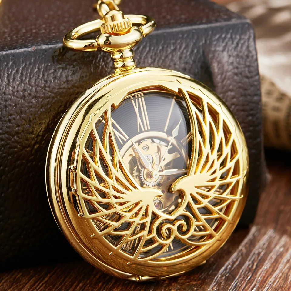 Luxury Golden Love Wings Mechanical Pocket Watch Men Women Fob Chain Unique Hollow Design Skeleton Double Side Hand Wind Watches
Luxury Golden Love Wings Mechanical Pocket Watch Men Women Fob Chain Unique Hollow Design Skeleton Double Side Hand Wind Watches