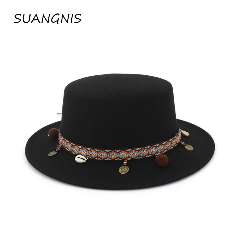 New round flat-topped wool felted eaves hat Fashionable flat-topped woolen hat for ladies in spring, autumn and winter Jazz hat
New round flat-topped wool felted eaves hat Fashionable flat-topped woolen hat for ladies in spring, autumn and winter Jazz hat