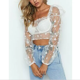 Puff Sleeve Blouse Women Sexy Sheer Mesh Blouses Crop Top Summer Ruffle Shirt Women See-through Crop Top Club Party Blouse Blusa
Puff Sleeve Blouse Women Sexy Sheer Mesh Blouses Crop Top Summer Ruffle Shirt Women See-through Crop Top Club Party Blouse Blusa
