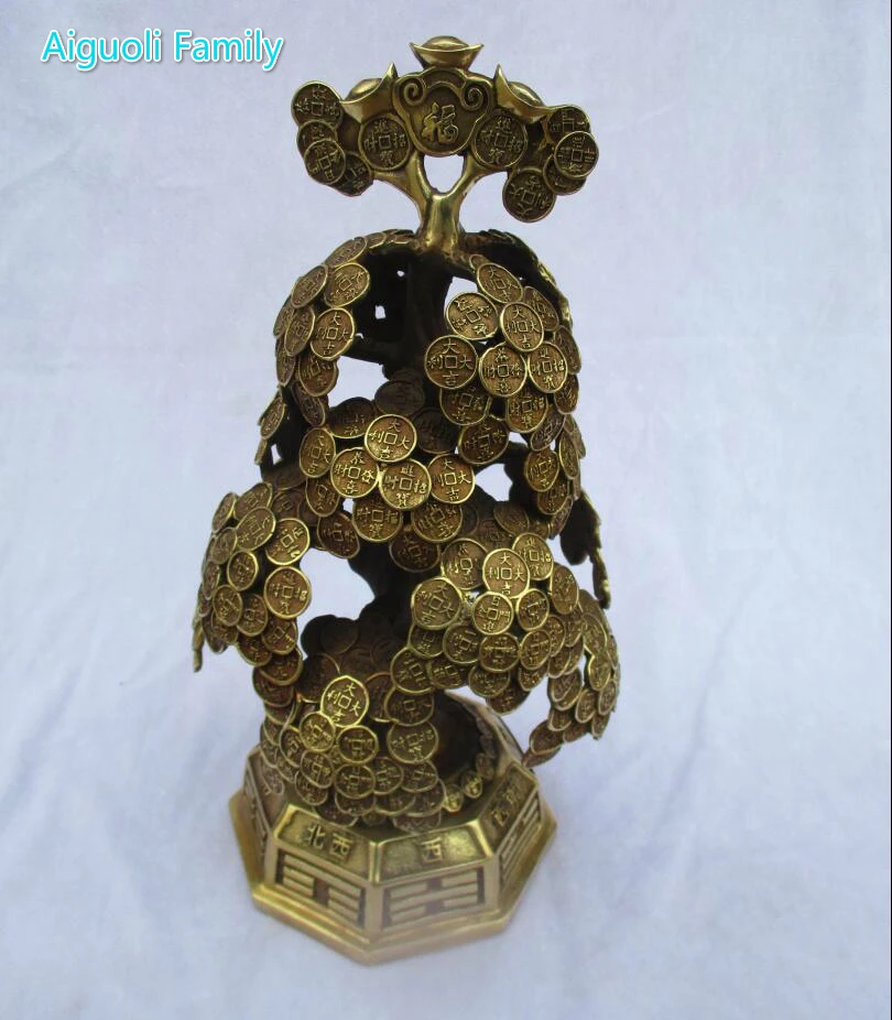 

Высота: 35 см/13,5 дюйма! Китайская латунная резная большая статуя счастливого денег/домашняя металлическая скульптура фэн-шуй