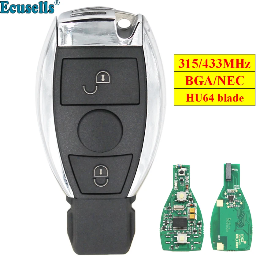 Smart keyless entry Remote Key fob 2 Buttons 315MHz 433mhz for Mercedes-Benz 2000+ support BGA/NEC with battery holder HU64
Smart keyless entry Remote Key fob 2 Buttons 315MHz 433mhz for Mercedes-Benz 2000+ support BGA/NEC with battery holder HU64