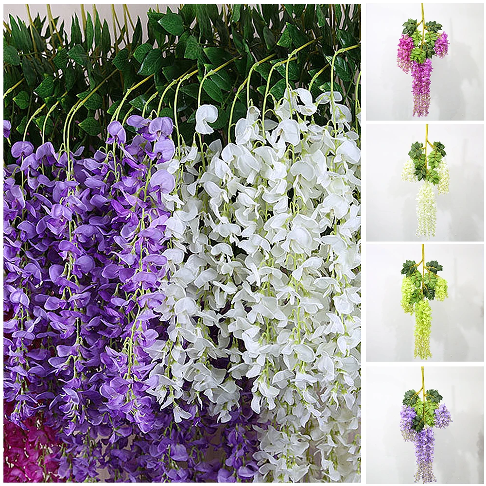 KEYBOX 10pcs Romantic Fake Silk Wisteria Vine Ratta Artificial Hanging Flowers for Wedding Party Home Garden Decoration | Дом и сад