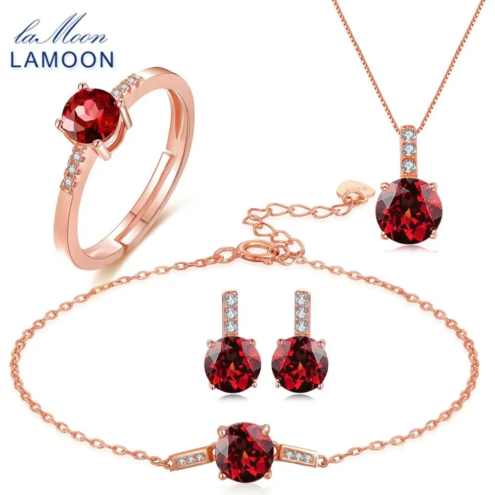 LAMOON S925 Sterling Silver Jewelry Sets for Women 2ct Natural Red Garnet Earrings+Ring+Bracelets+Necklaces Fine Bijoux V014-1
LAMOON S925 Sterling Silver Jewelry Sets for Women 2ct Natural Red Garnet Earrings+Ring+Bracelets+Necklaces Fine Bijoux V014-1