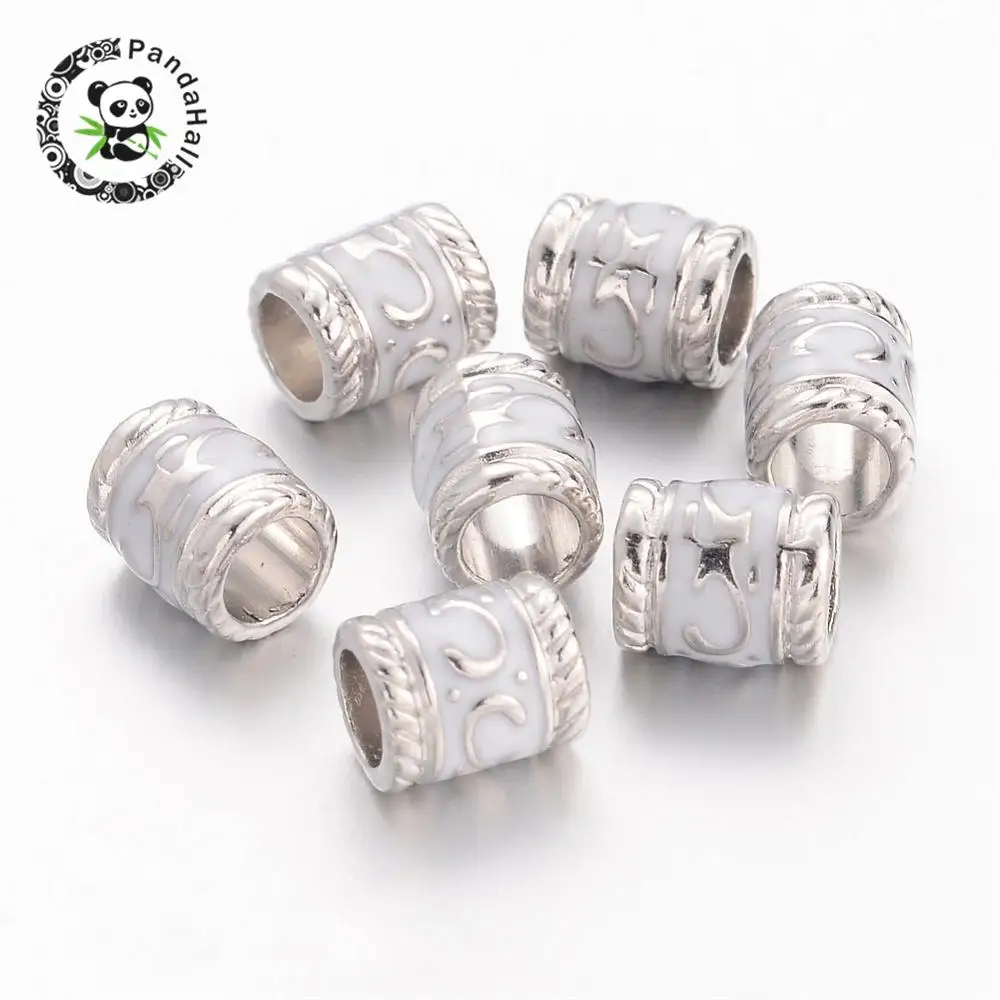 enamel alloy european beads, large hole column beads, Metal color, white, about 7mm wide, 8.5mm long, hole: 5mm
enamel alloy european beads, large hole column beads, Metal color, white, about 7mm wide, 8.5mm long, hole: 5mm