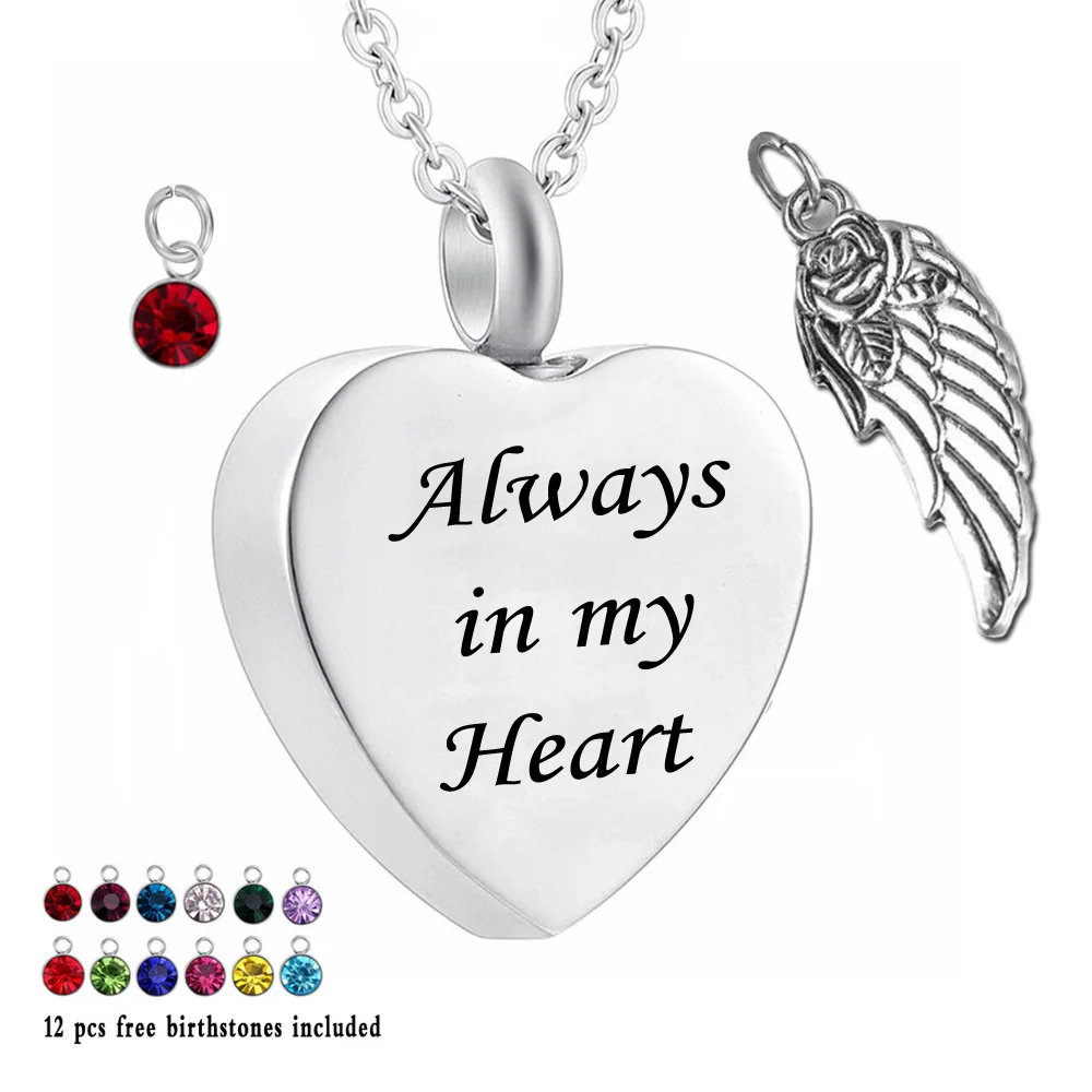 Always in my heart 12 Piece Birthstone Urn Necklace Heart Memorial Keepsake Holder Pendant Ash Cremation Jewelry
Always in my heart 12 Piece Birthstone Urn Necklace Heart Memorial Keepsake Holder Pendant Ash Cremation Jewelry