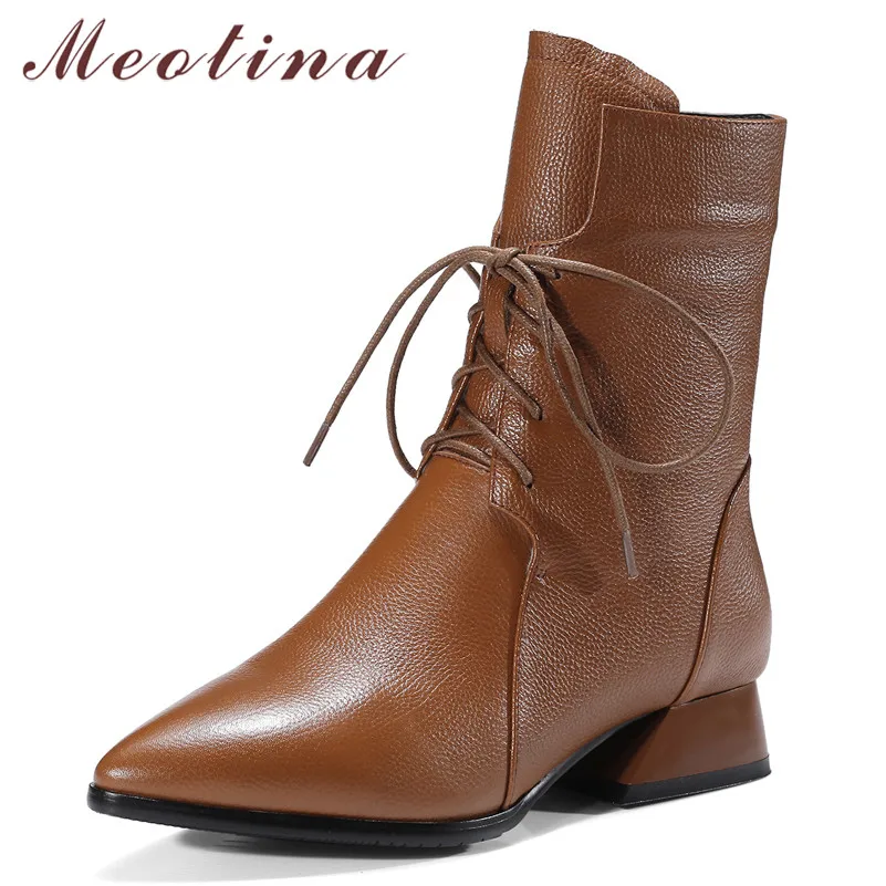Meotina Fall Ankle Boots Women Natural Genuine Leather Block Heels Short Boots Zipper Pointed Toe Shoes Female Winter Size 34-42
Meotina Fall Ankle Boots Women Natural Genuine Leather Block Heels Short Boots Zipper Pointed Toe Shoes Female Winter Size 34-42