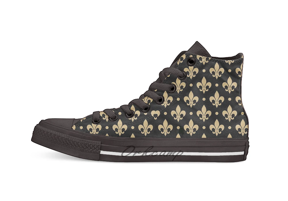 Fleur de Lis in Black and Gold WHODAT! High Top Canvas Shoes Flat Casual Custom Unisex Sneaker Drop Shipping | Спорт и развлечения