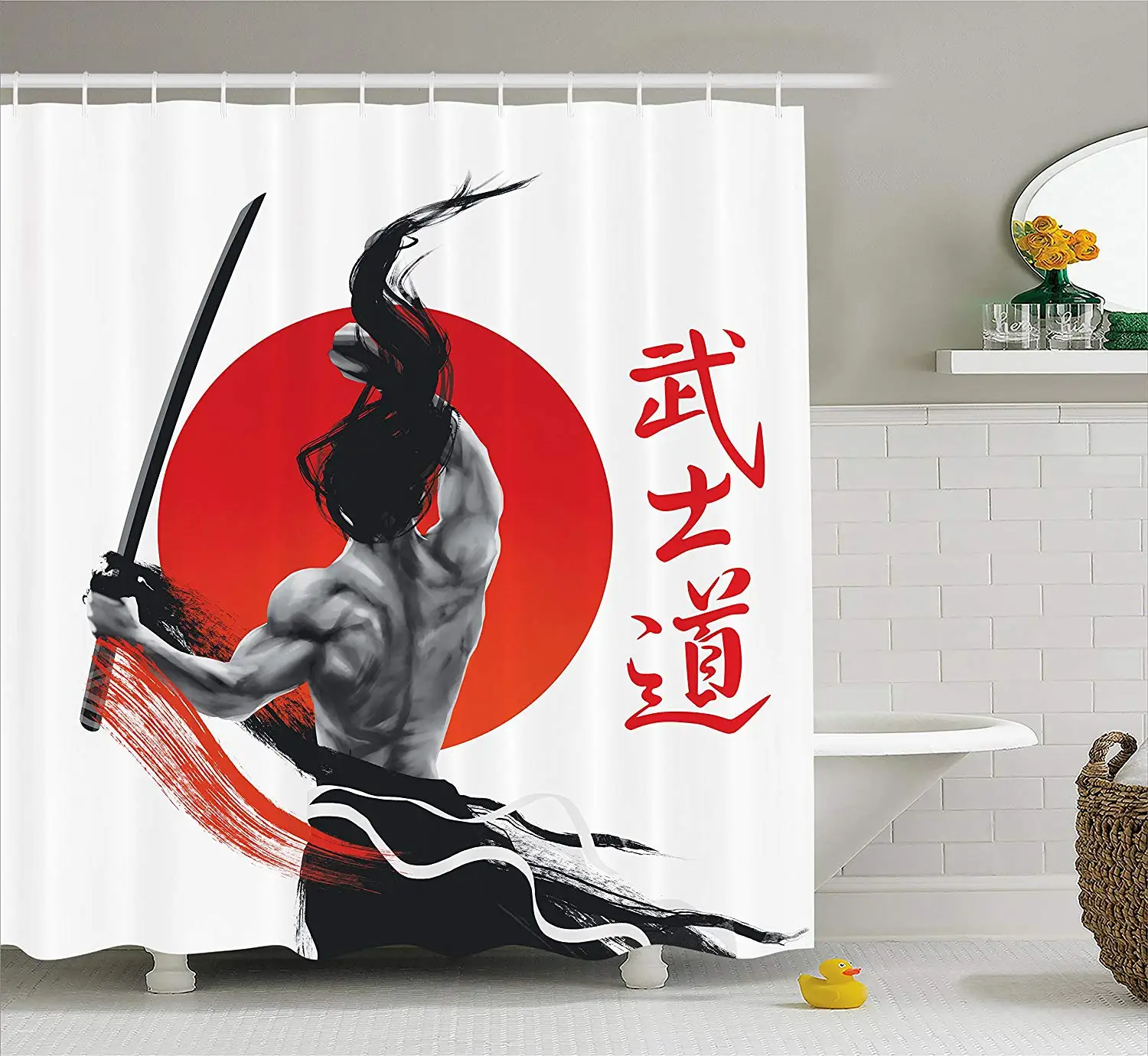 Samurai at Practice with Muscles and Katana Japanese Sun Asian Discipline Bathroom Shower Curtain
Samurai at Practice with Muscles and Katana Japanese Sun Asian Discipline Bathroom Shower Curtain