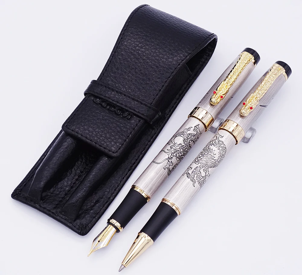 Jinhao Gray Descendants of The Dragon Fountain Pen & Roller Pen with Real Leather Pencil Case / Bag Washed Cowhide Pen Case Set
Jinhao Gray Descendants of The Dragon Fountain Pen & Roller Pen with Real Leather Pencil Case / Bag Washed Cowhide Pen Case Set
