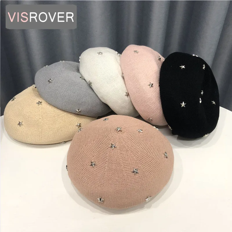 VISROVER Новый берет шапка женская зимняя вязаные шерстяные шапки искусственный мех