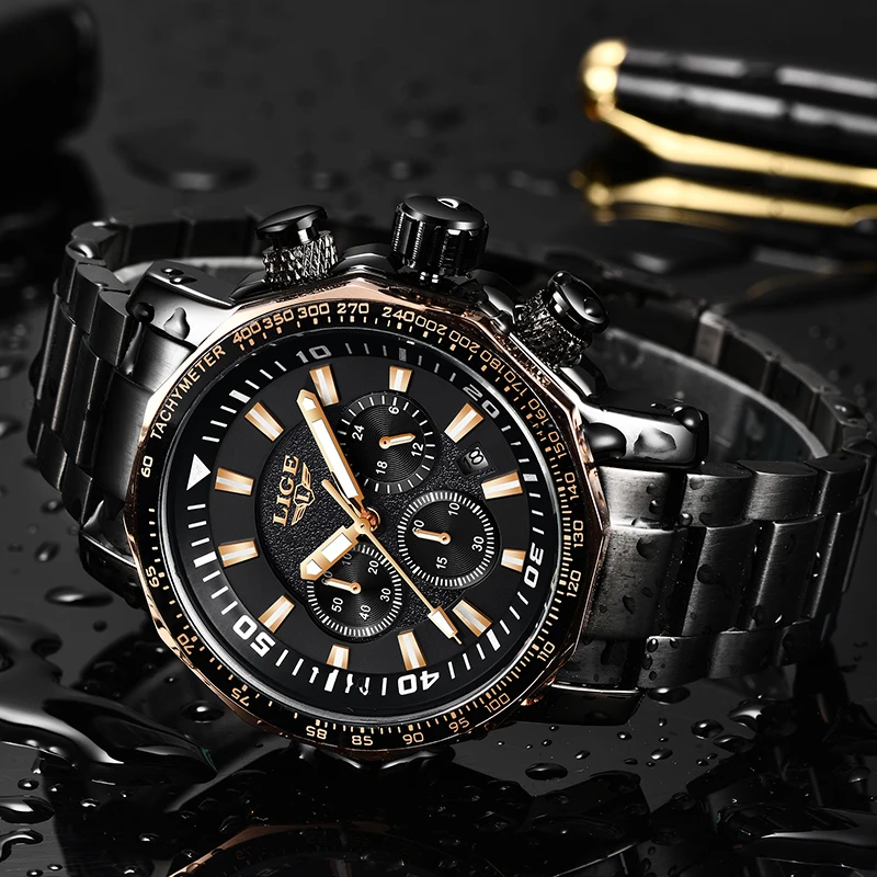 Мужские спортивные водонепроницаемые часы LIGE роскошные брендовые кварцевые с