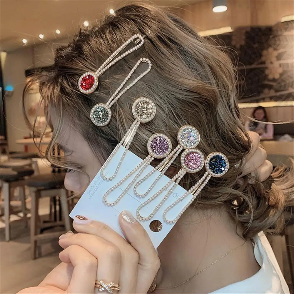 M MISM 2PCS Crystal Hair Clips for Girls Sweet Geometric Colorful Hairpins Women INS Handmade Barrettes Headwear Accessories | Аксессуары