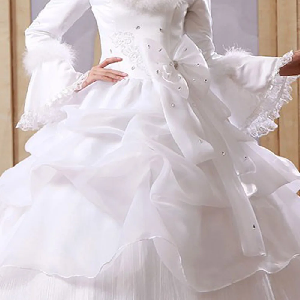 Белое свадебное платье из органзы E JUE SHUNG недорогие мусульманские свадебные