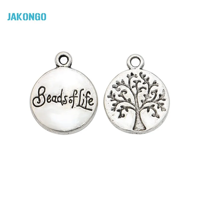 JAKONGO 20pcs Antique Silver Plated Round Tree of Life Charms Pendants for Jewelry Making DIY Handmade Craft 14x12mm | Украшения и