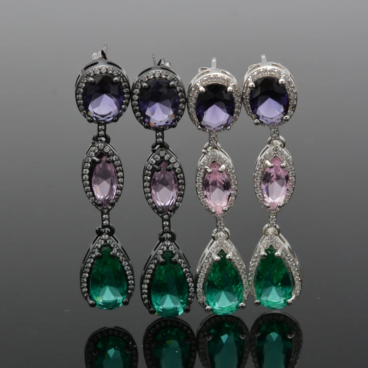 High Quality Cubic Zirconia Tricolor Drop Crystal Long Drop Earrings European And American Ladies Fashion Accessories
High Quality Cubic Zirconia Tricolor Drop Crystal Long Drop Earrings European And American Ladies Fashion Accessories