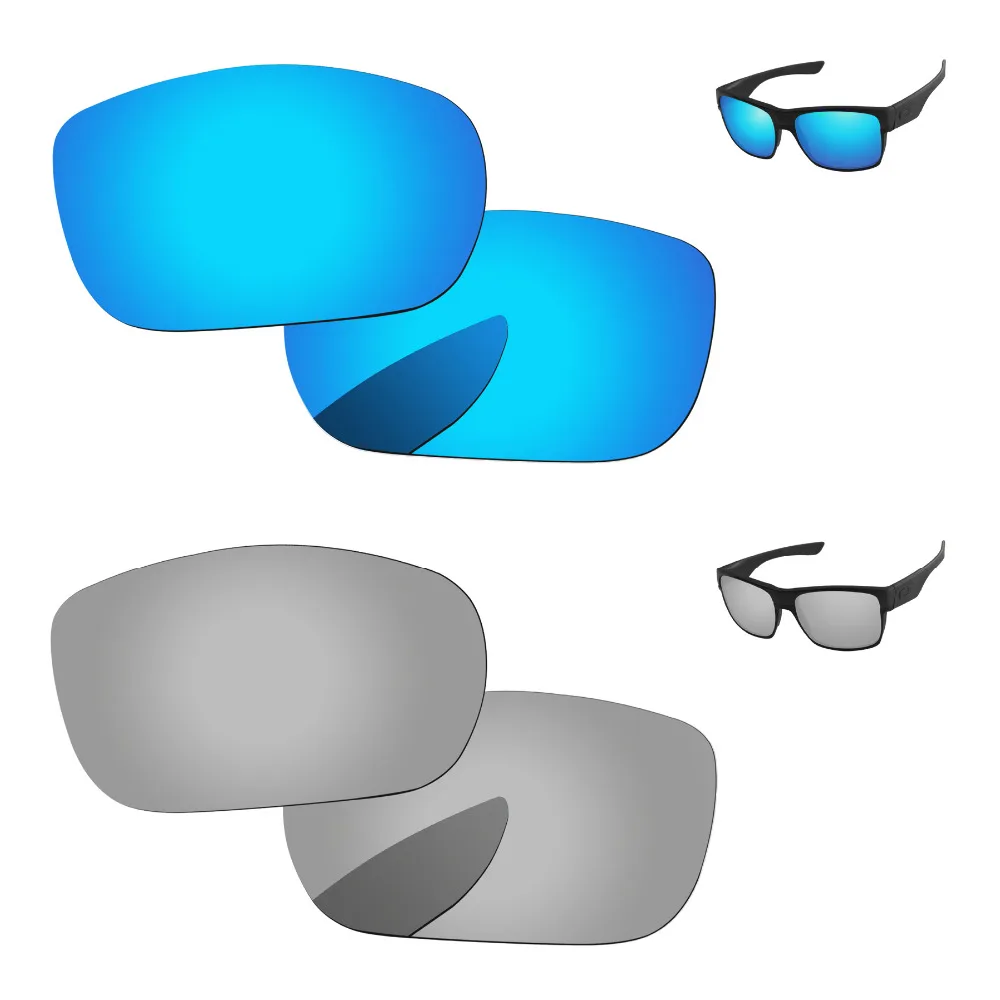 

Хромированные серебристые и голубые 2 пары зеркальные поляризованные Сменные линзы для солнцезащитных очков TwoFace 100% UVA & UVB защита