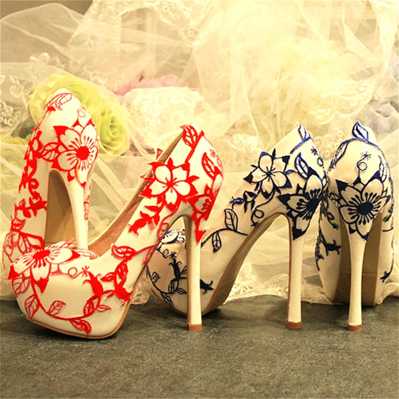 Womens Wedding Leather White Shoes Flowers Vine Print Red Royal Blue Bridal Party High Heel Round Toe Shoes Sexy Ladies Pumps
Womens Wedding Leather White Shoes Flowers Vine Print Red Royal Blue Bridal Party High Heel Round Toe Shoes Sexy Ladies Pumps