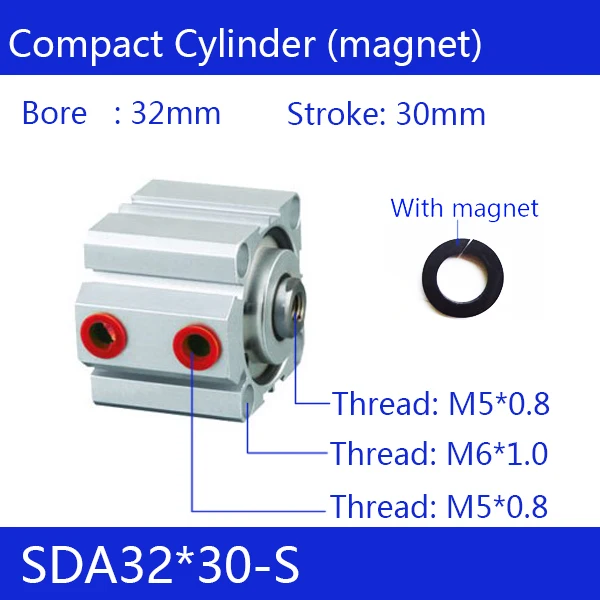 SDA32*30-S Free shipping 32mm Bore 30mm Stroke Compact Air Cylinders SDA32X30 Dual Action Air Pneumatic Cylinder
SDA32*30-S Free shipping 32mm Bore 30mm Stroke Compact Air Cylinders SDA32X30 Dual Action Air Pneumatic Cylinder