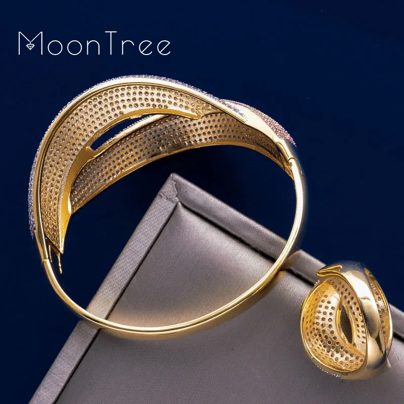 Женский комплект украшений MoonTree Свадебный из меди и кольца с трехцветным