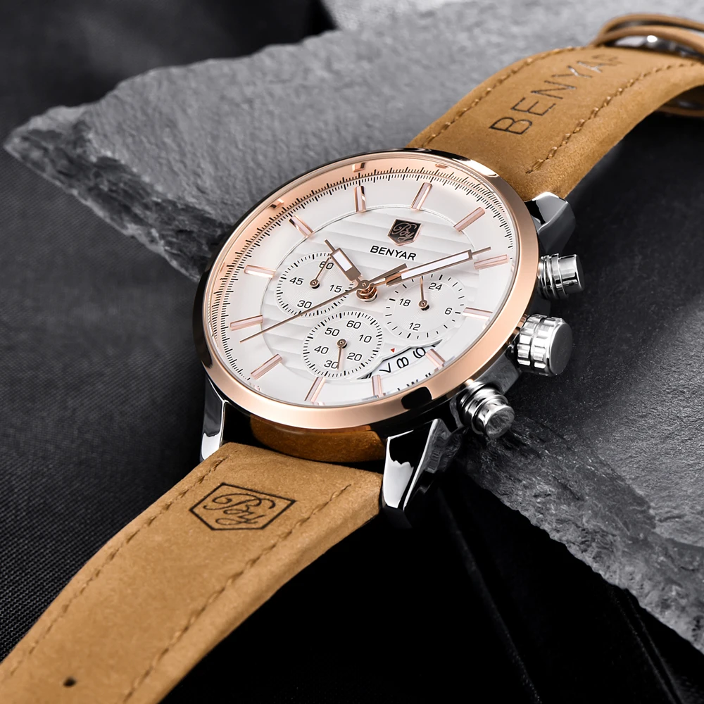 Мужские водонепроницаемые кварцевые часы на кожаном ремешке в стиле кэжуал |