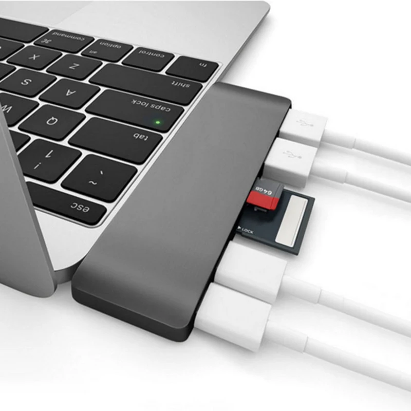 6 в 1 USB C Hub Type TF Micro SD Card Reader Type-C to USB3.0 с USB-C зарядным устройством PD для MacBook Pro 13 "15"