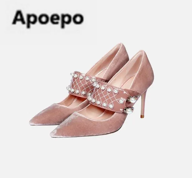 Sales brand pink blue Velvet pumps pearl decor high heels pumps sexy pointed toe mary janes shoes 2018 newest party shoes women
Sales brand pink blue Velvet pumps pearl decor high heels pumps sexy pointed toe mary janes shoes 2018 newest party shoes women