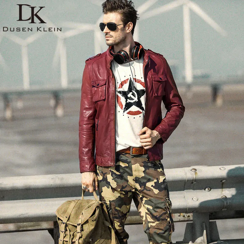 Motorcycle leather jacket men Dusen Klein vegetable-tanned Genuine sheepskin leather coats black/red wine Luxury quality S1415
Motorcycle leather jacket men Dusen Klein vegetable-tanned Genuine sheepskin leather coats black/red wine Luxury quality S1415