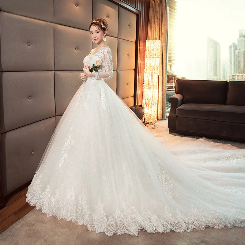 Luxury Lace Appliques 2019 New Winter Sexy V Neck Long Sleeve Wedding Dress Big Tail Prinecess Wedding Gown Vestidos De Novia
Luxury Lace Appliques 2019 New Winter Sexy V Neck Long Sleeve Wedding Dress Big Tail Prinecess Wedding Gown Vestidos De Novia