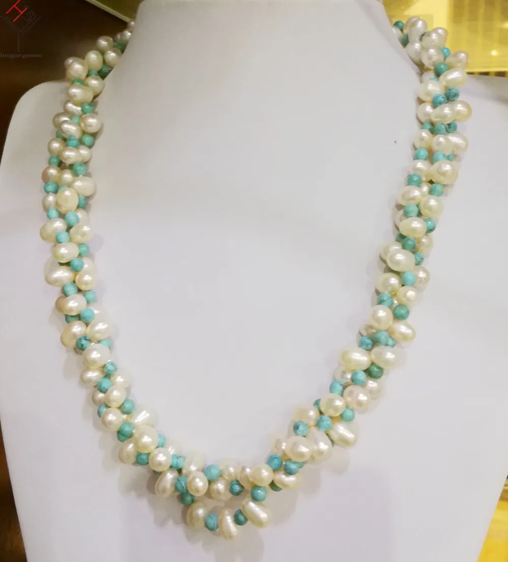 Women Jewelry 3 rows necklace white oval pearl light blue bead mixed handmade Real cultured freshwater pearl gift
Women Jewelry 3 rows necklace white oval pearl light blue bead mixed handmade Real cultured freshwater pearl gift