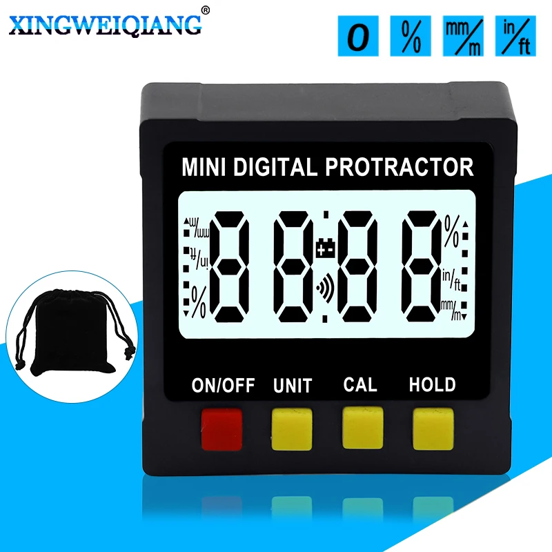 4x90 Degree Inclinometer Mini Digital Protractor Big LCD Electronic Level Box 4-side Magnetic Angle Finder
4x90 Degree Inclinometer Mini Digital Protractor Big LCD Electronic Level Box 4-side Magnetic Angle Finder