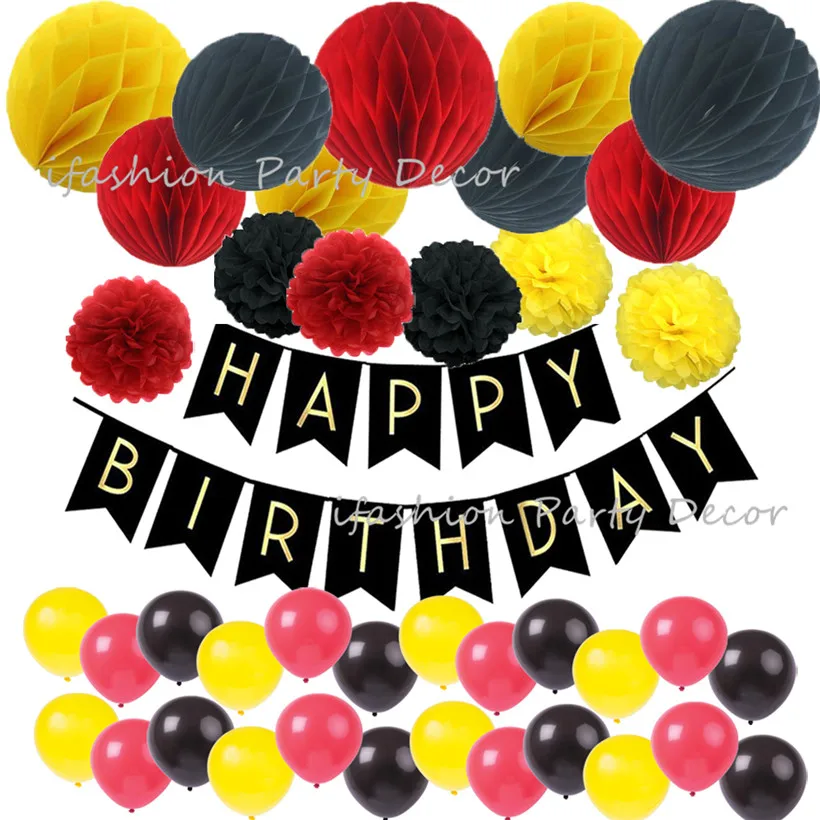 Happy Birthday Party Decorations Banner Garland Yellow Red and Black Tissue Paper Flowers Tassel Garand Party Balloons for Kids
Happy Birthday Party Decorations Banner Garland Yellow Red and Black Tissue Paper Flowers Tassel Garand Party Balloons for Kids