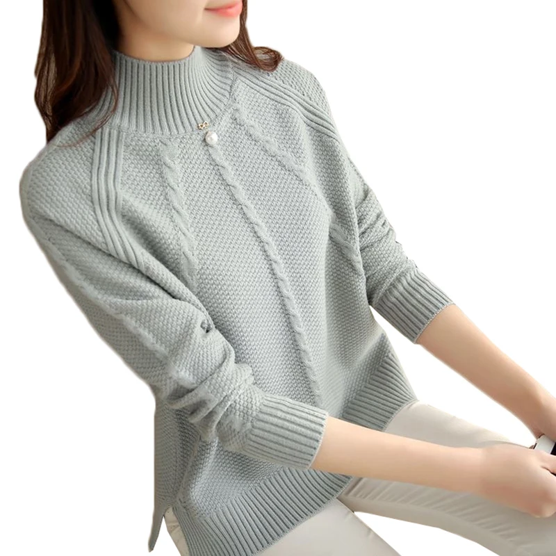 Женский свободный свитер короткий вязаный пуловер однотонная водолазка с