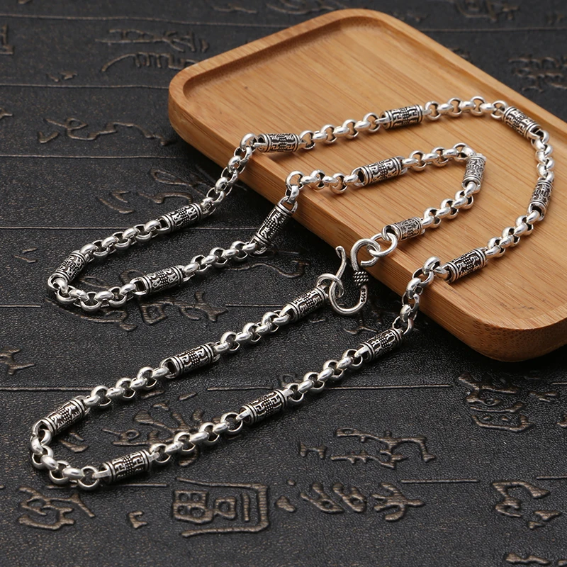 925 sterling silver jewellery vintage Chinese style fashion necklace for men personality Om mani padme hum 4.5mm wide Chain
925 sterling silver jewellery vintage Chinese style fashion necklace for men personality Om mani padme hum 4.5mm wide Chain