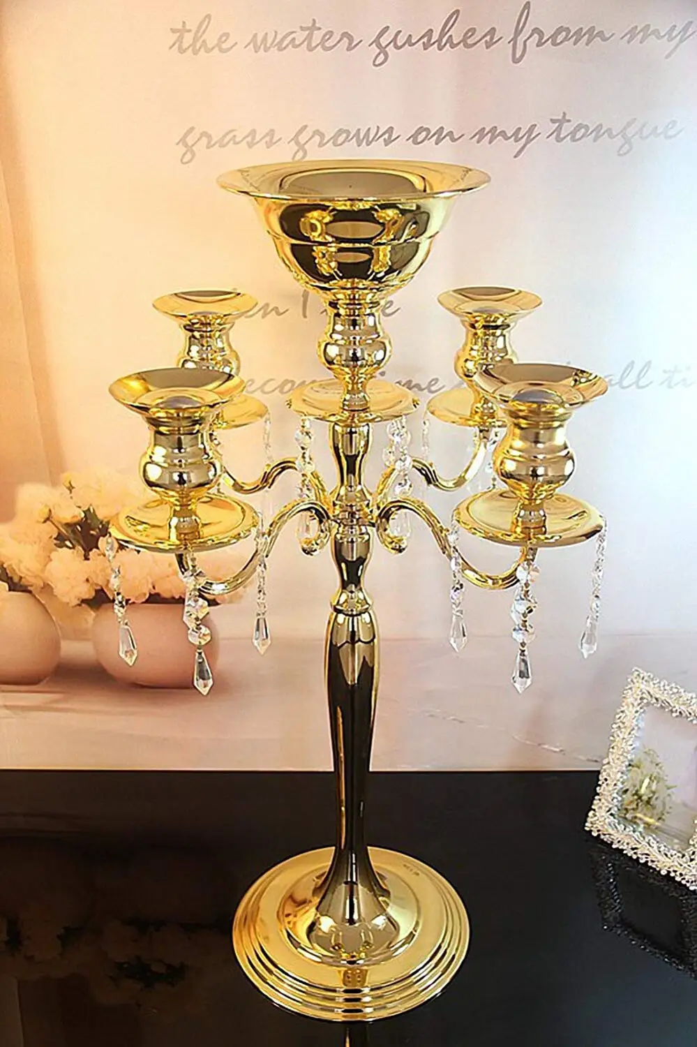 Wedding Candelabra Gold 5 Candles Candlestick Holder Metal Candelabrum with Flower Bowl Tall Candle Stand Table Decoration
Wedding Candelabra Gold 5 Candles Candlestick Holder Metal Candelabrum with Flower Bowl Tall Candle Stand Table Decoration