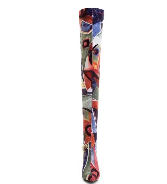 Mixed Colors Patchwork Women High Boots Pointed Toe Stretch Fabric Over Knee Boots Womens Slip Fit Sock Boots Plus Size
Mixed Colors Patchwork Women High Boots Pointed Toe Stretch Fabric Over Knee Boots Womens Slip Fit Sock Boots Plus Size