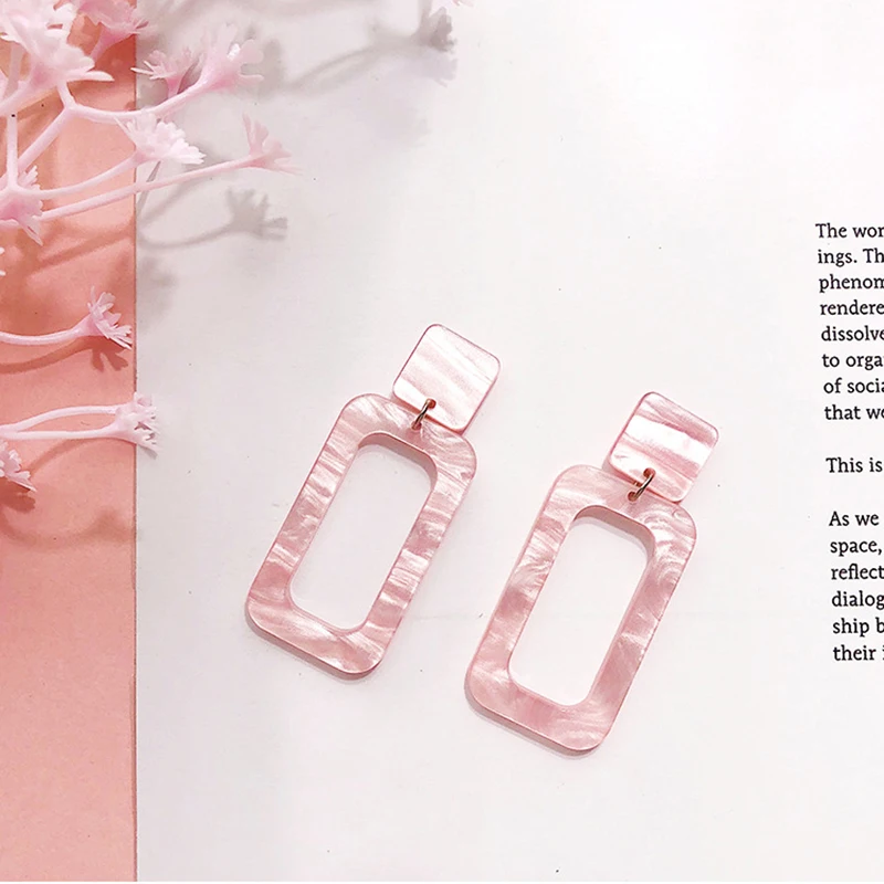 Romantic Pink White Acrylic Drop Earrings For Women Jewelry Big Flower Square Irregular Dangle Female Statement Gift | Украшения и