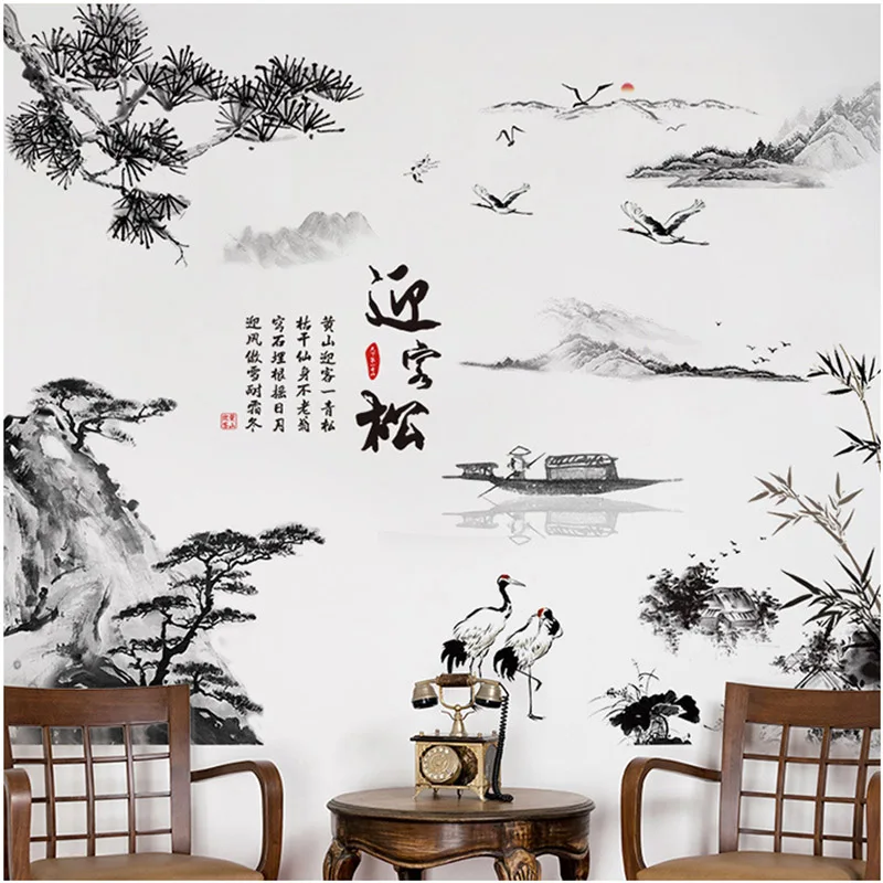 Китайский стиль гость приветствие сосновая Гора река живопись каллиграфия