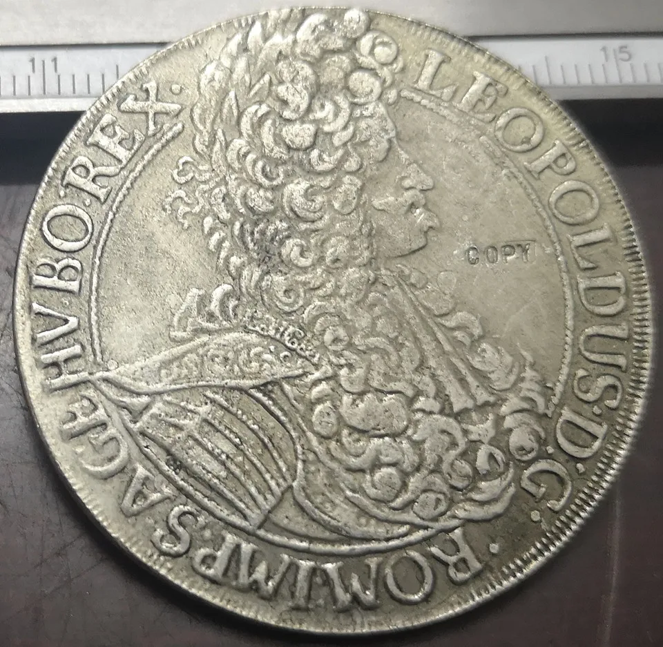 Фото 1695 Венгрия 1 taller I.Lipot Leopold I копия Посеребренная монета|coin coins|coin hungarycoin copy |