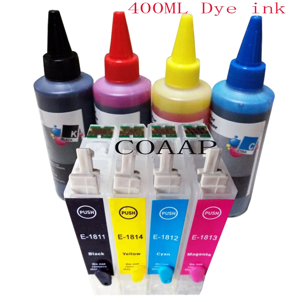 T1811 T1816 18XL Refillable cartridge for EPSON XP 30 102 302 402 202 305 205 212 405 312 412 415 215 Printer + 400ml dye ink
T1811 T1816 18XL Refillable cartridge for EPSON XP 30 102 302 402 202 305 205 212 405 312 412 415 215 Printer + 400ml dye ink