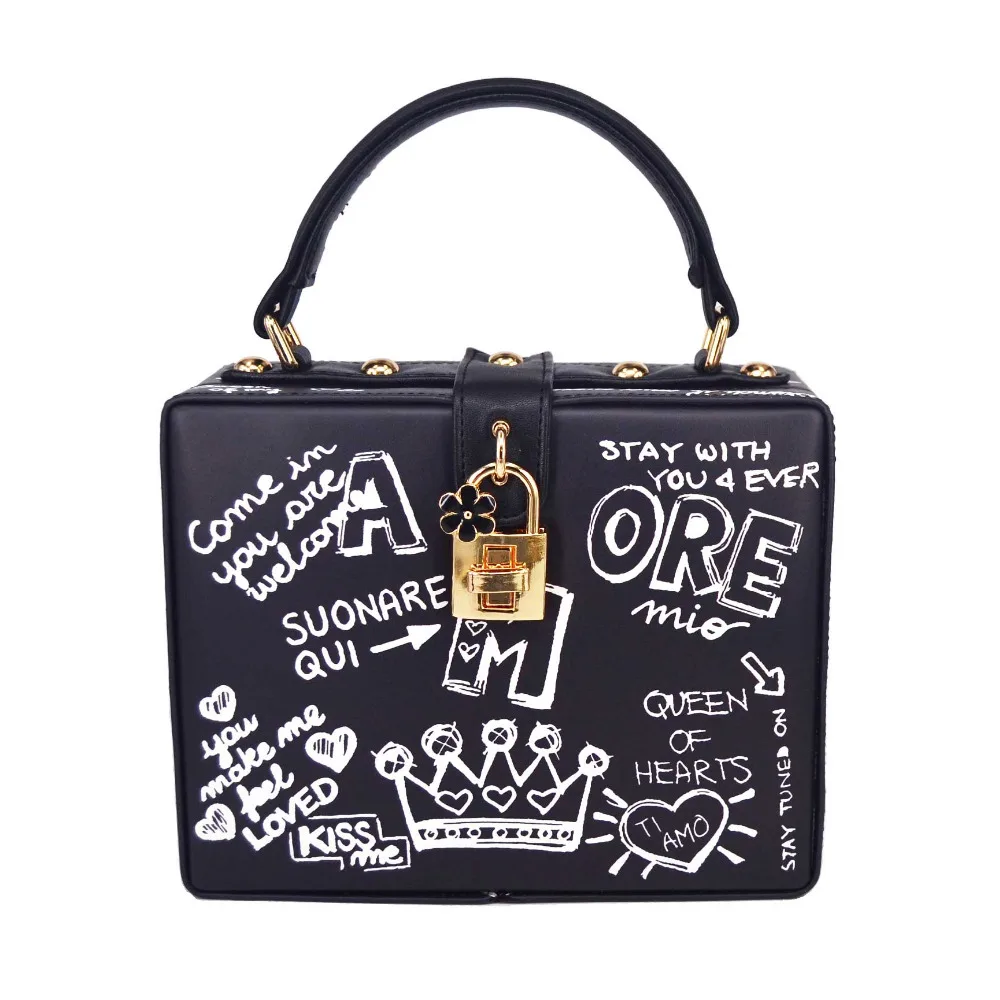Black Pu White Letters Box Shape lock Designer Women Strap Shoulder Bag Clutch Purse Mini Tote Handbags
Black Pu White Letters Box Shape lock Designer Women Strap Shoulder Bag Clutch Purse Mini Tote Handbags