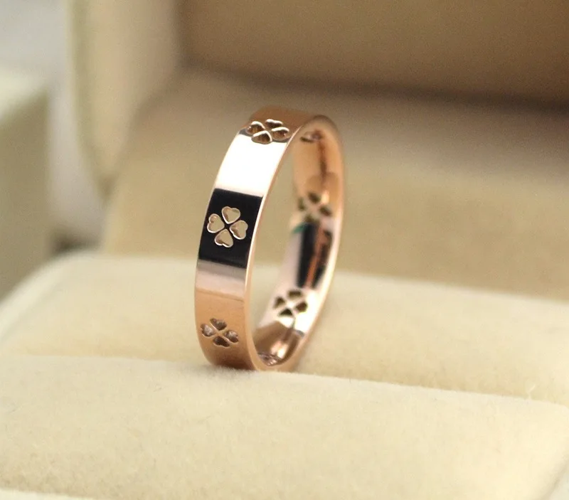 

YUN RUO Rose Gold Color Piercing Lucky Clover Ring Never Fade Titanium Steel Fashion Jewelry 2017 New Design Woman Free Shipping