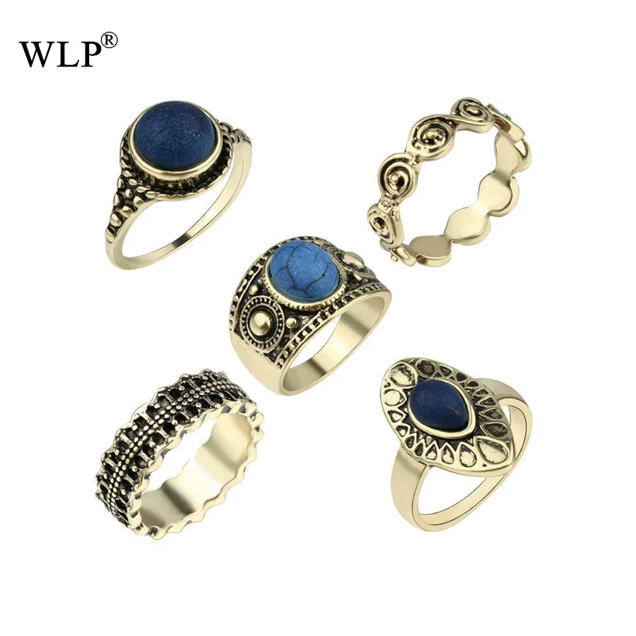 Фото Женское кольцо с драгоценными камнями 5 шт./компл.|midi ring set|ring setrings set for women |