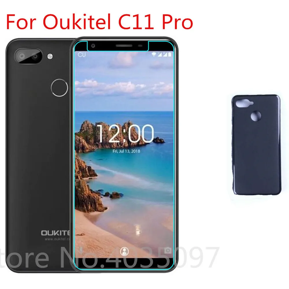 Силиконовый чехол + закаленное стекло для Oukitel C11 Pro Cover Couqe Funda мягкий из ТПУ 9H