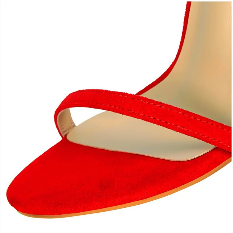 Soft Flock Thin Heel Concise Women Sandals New Summer Peep Toe Fashion Buckle High Heels Shoes Women's Office 11cm | Обувь