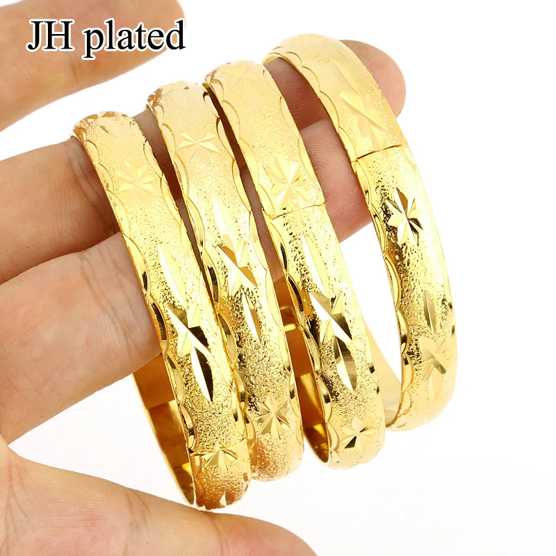 JHplated 4 pieces fashion Women/girl Wedding Bridal Bangles gold color Dubai Jewelry Africa Arab big Jewely party gifts | Украшения и