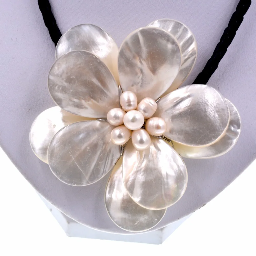 Натуральный белый морской ракушка цветок Чокеры большой ожерелье|choker necklace|flower