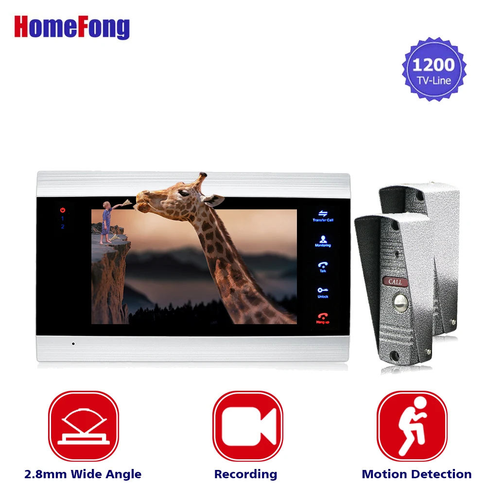 Homefong 7 Inch Video Door Phone 2 Cameras Wide Angle Video Intercom Door Bell System HD 1200tvl Motion Recording Rainproof
Homefong 7 Inch Video Door Phone 2 Cameras Wide Angle Video Intercom Door Bell System HD 1200tvl Motion Recording Rainproof
